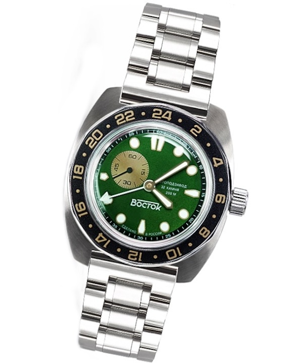 Russian automatic watch VOSTOK AMPHIBIA BATMAN GMT with additional 24hr time 200m water proof stainless steel brushed o42mm 2426.12 17099B Vostok Watches24