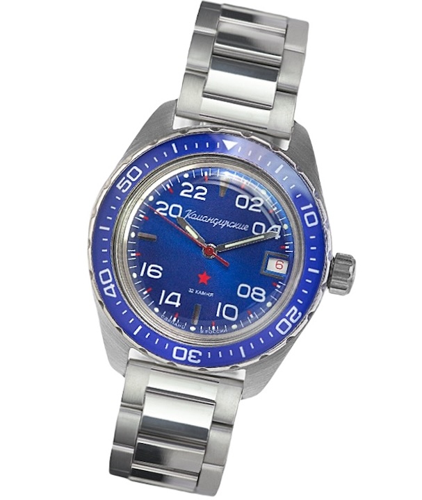 Russian 24hr automatic watch VOSTOK KOMANDIRSKIE, stainless steel, brushed,  ø42mm 2416 / 02038А