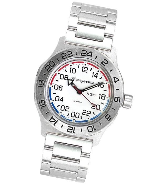 Russische Automatikuhr VOSTOK KOMANDIRSKIE 24-Std.-Anzeige von, Edelstahl,  gebürstet, ø42mm, 2431.01 / 35084A | Vostok-Watches24