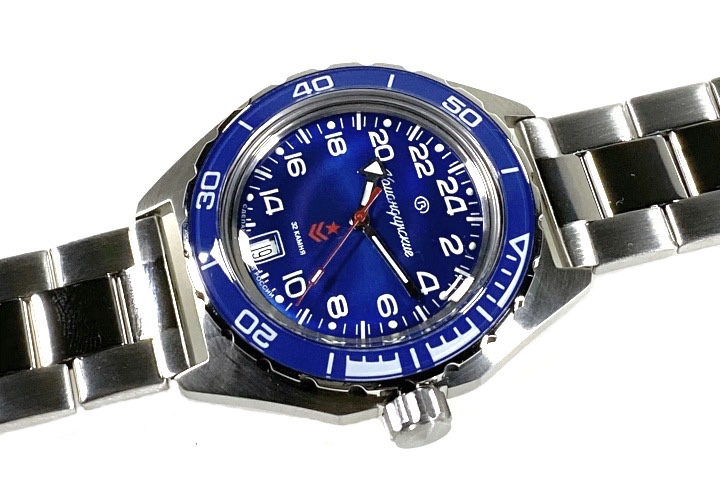 Russian automatic 24hr watch VOSTOK KOMANDIRSKIE, stainless steel, brushed,  ø42mm, 2431 / 650547 | Vostok-Watches24