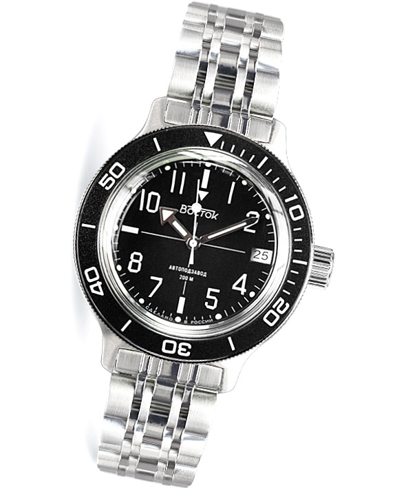 Automatic watch VOSTOK AMPHIBIA with black bezel, 200m water proof ...